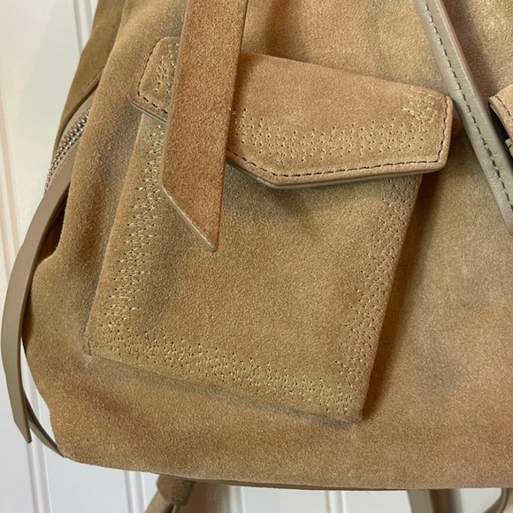All Saints Ziggy Tan Suede Backpack Bag Purse Cappuccino - Picture 10 of 11